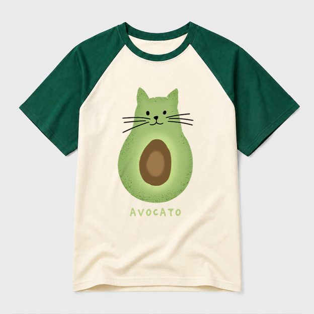 Avocato Cat Avocado Pun Geek Retro Raglan T-Shirt