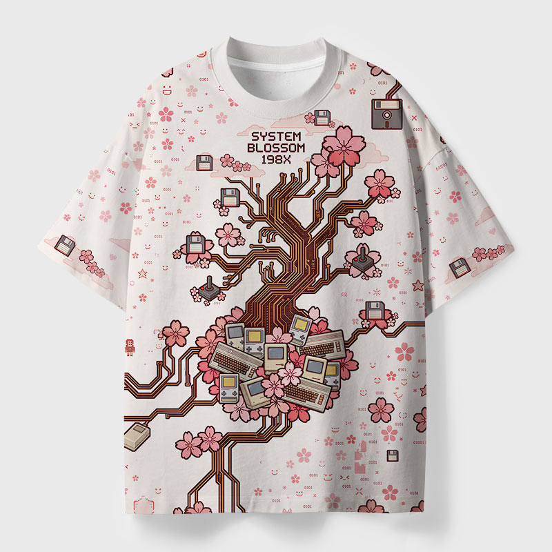 System Blossom 198X Geek Eco Oversized Graphic Tees