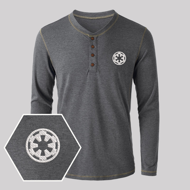 Wheel Smart Controller Embroidered Long Sleeve Henley Shirts