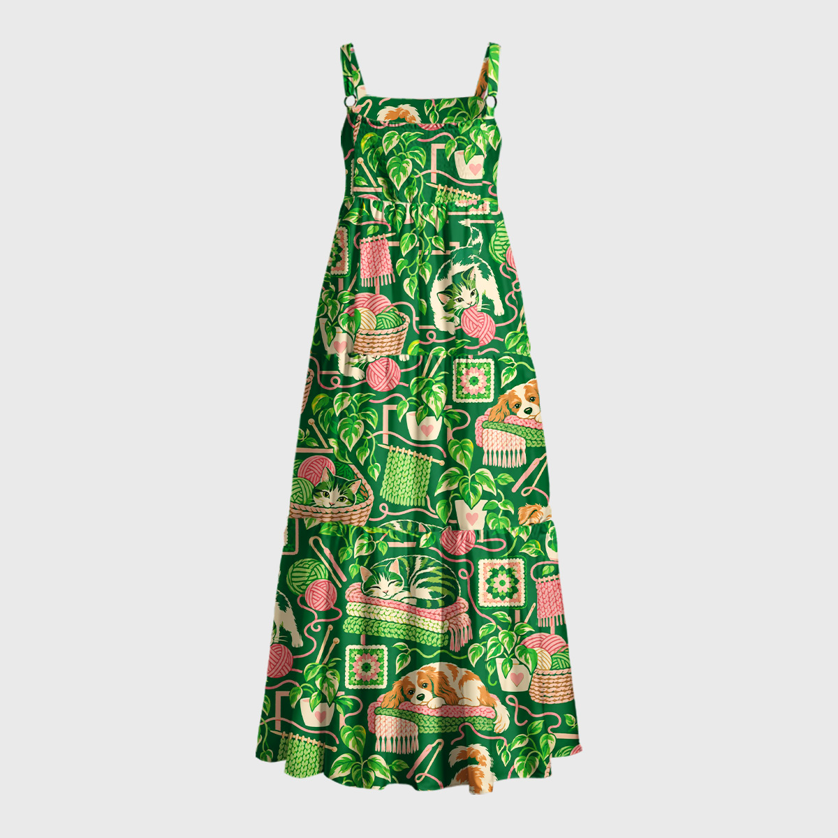 Cozy Knitting & Cottage Pets Geek Tiered Cami Maxi Dress