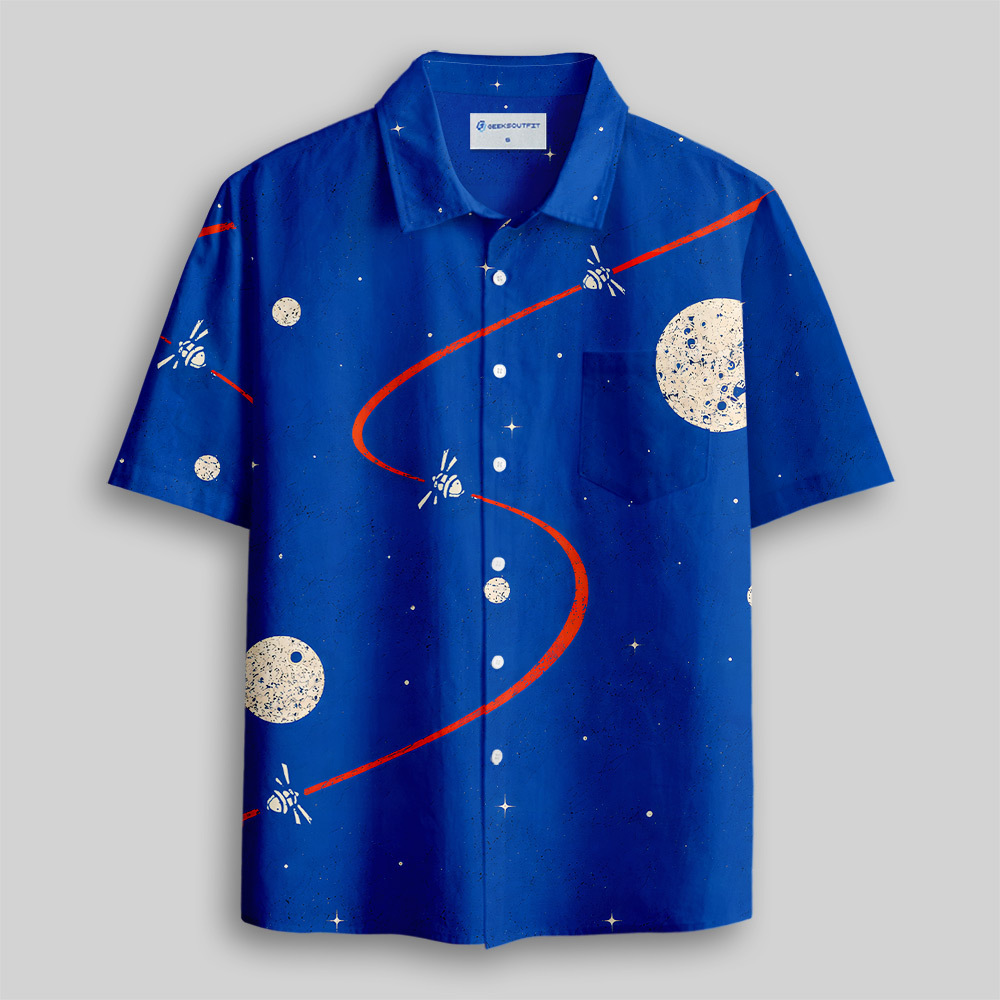 Geeksoutfit Astronomy Nerd Textured Moon Orbital Button Up Pocket Shirt for Sale