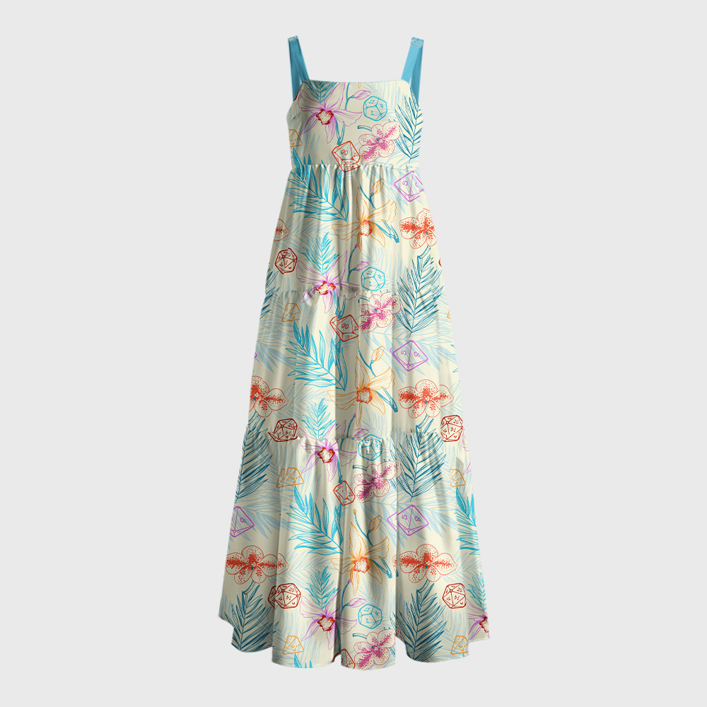 DND Plants and Polyhedral Dice Geek Tiered Cami Maxi Dress