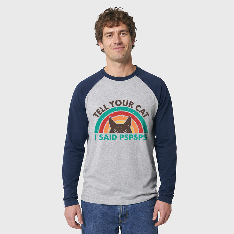 Tell Your Cat Top Retro Cat Rainbow Geek Retro Raglan Long-Sleeve Tee