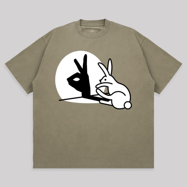 Funny Rabbit Hand Shadow Unisex Oversized T-shirt
