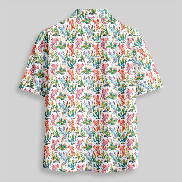 Bright White Axolotl Pond Life Button Up Pocket Shirt