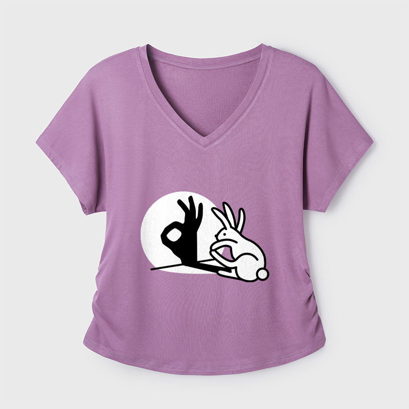 Funny Bunny OK Hand Shadow Geek Dolman Sleeve V-Neck Shirt