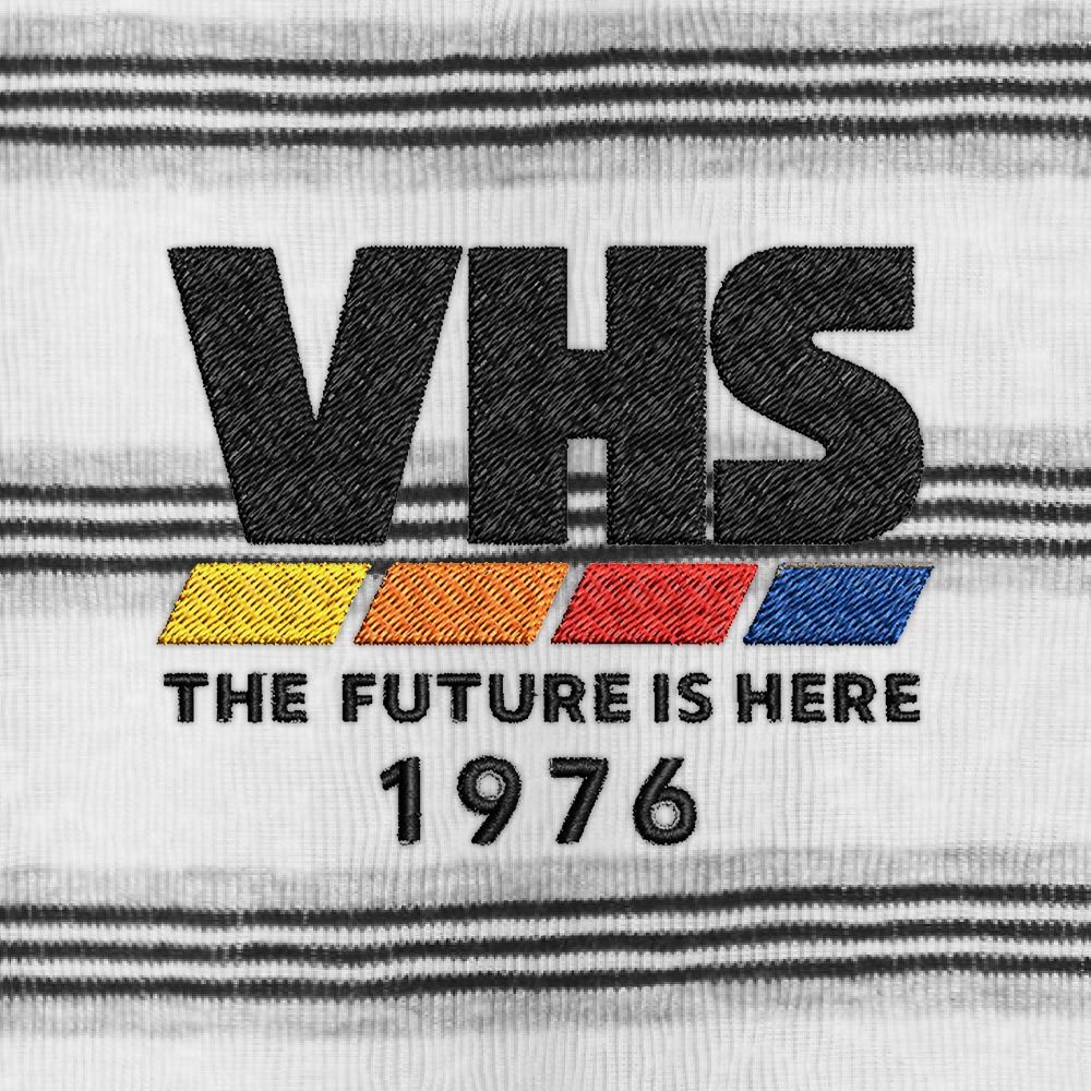 VHS The Future Is Here Lycra Striped Embroidered Long-Sleeve Shirts