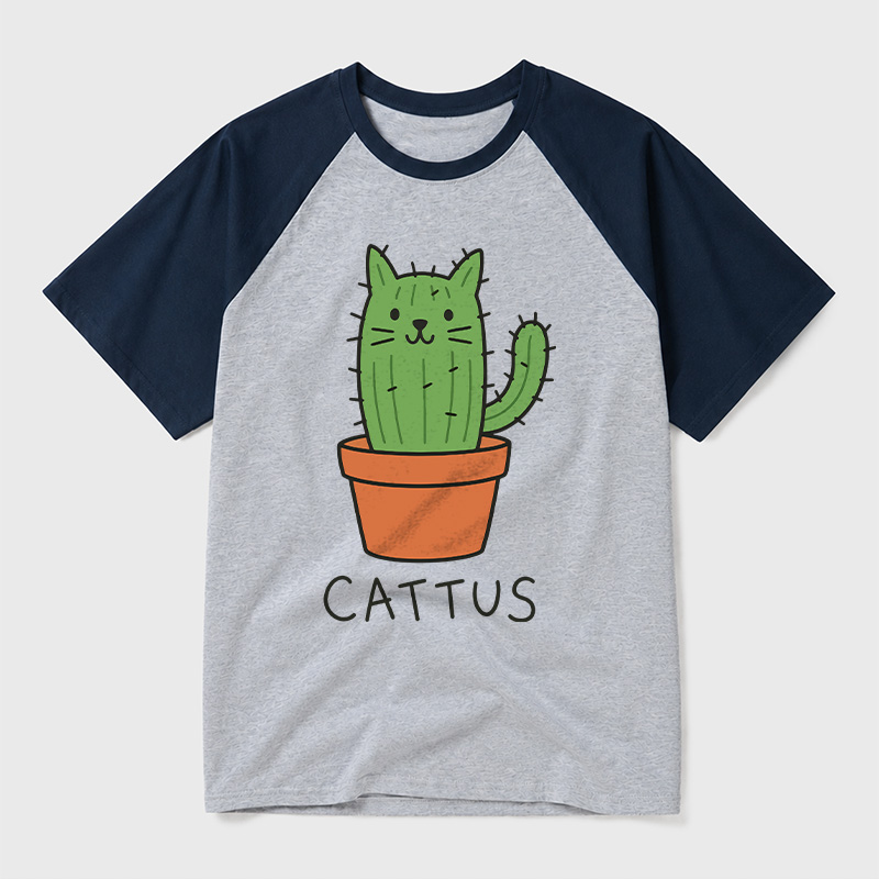Cattus Prickly Kitten Cactus Geek Retro Raglan T-Shirt