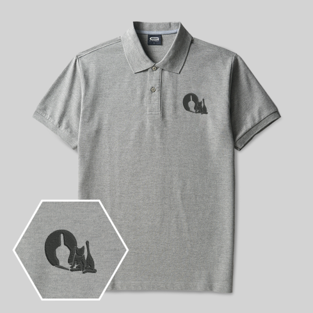 Look the Cat Geek Embroidered Polo Shirts