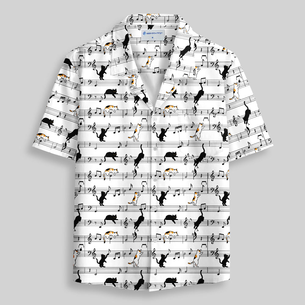 Meow-sic Notes Playful Kittens on Musical Staff Button Up Pocket Shirt