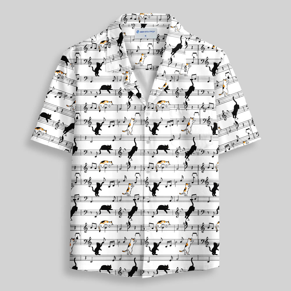 Meow-sic Notes Playful Kittens on Musical Staff Button Up Pocket Shirt
