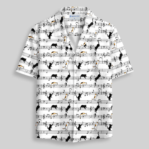 Meow-sic Notes Playful Kittens on Musical Staff Button Up Pocket Shirt