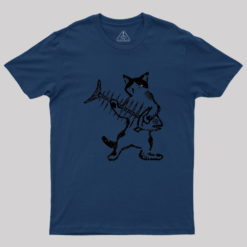 Rock Cat With Fish Guitar Geek T-Shirt