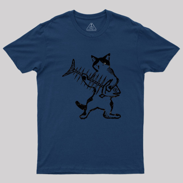 Rock Cat With Fish Guitar Geek T-Shirt