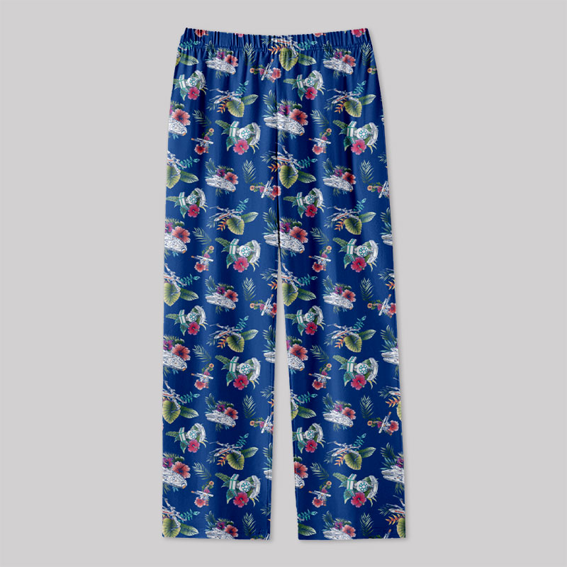 Space Fighter Tropical Flowers Geek Loungewear Pants