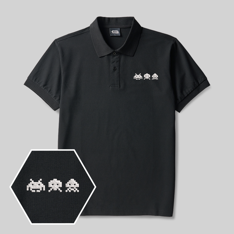 Pixel Invaders Geek Embroidered Polo Shirts