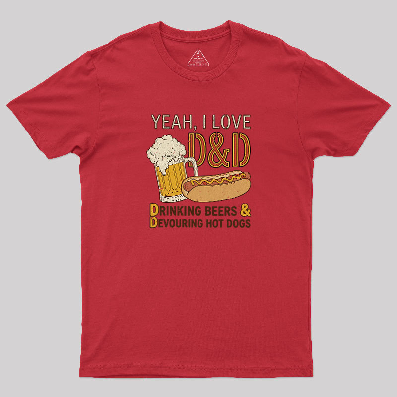 Drinking Beer Devouring Hot Dogs Geek T-Shirt