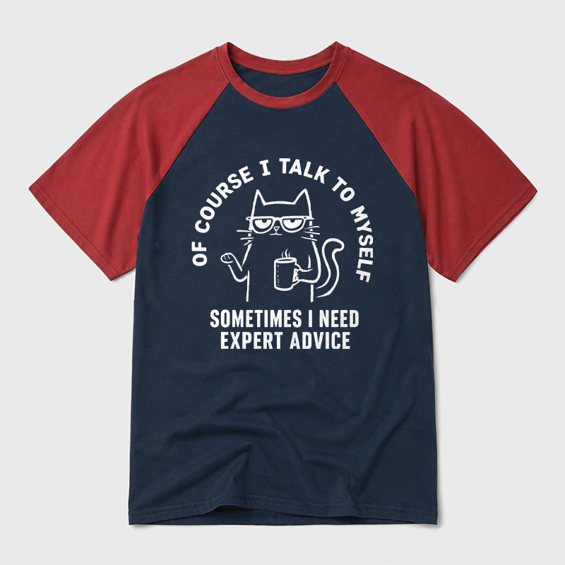 Talk To Myself Cat Geek Retro Raglan T-Shirt