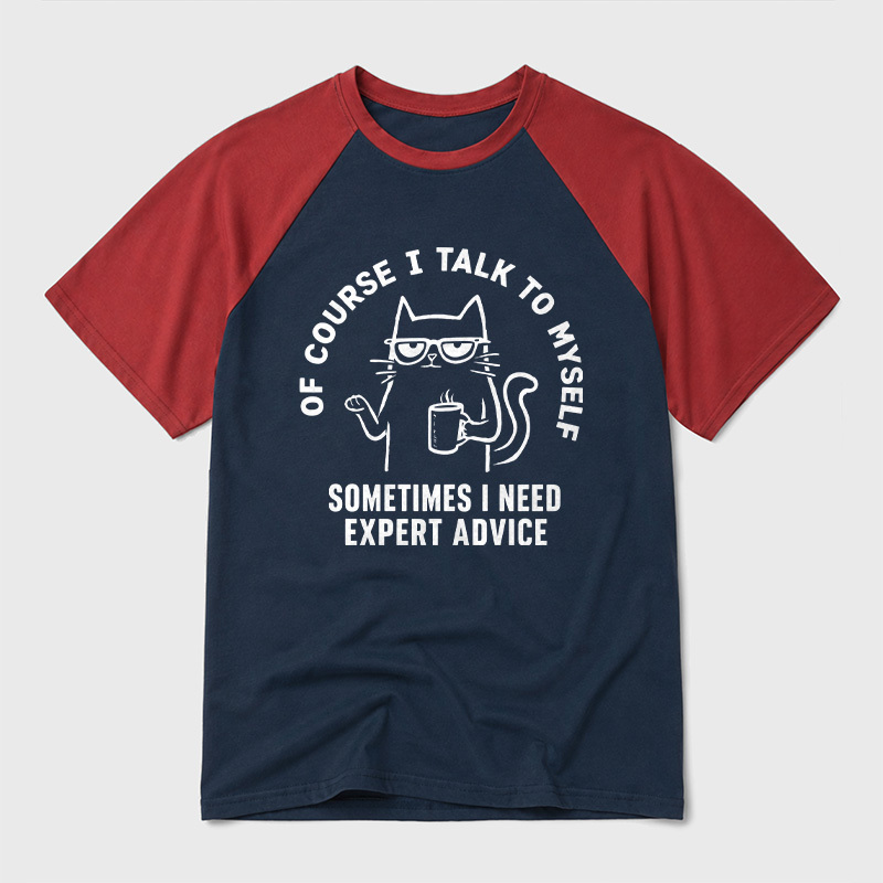 Talk To Myself Cat Geek Retro Raglan T-Shirt
