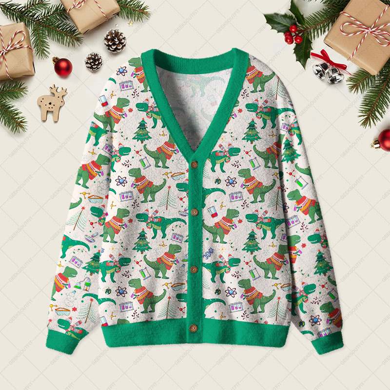 Geeksoutfit Christmas Science & Dinosaur Geek Ugly Cardigan Sweaters for Sale