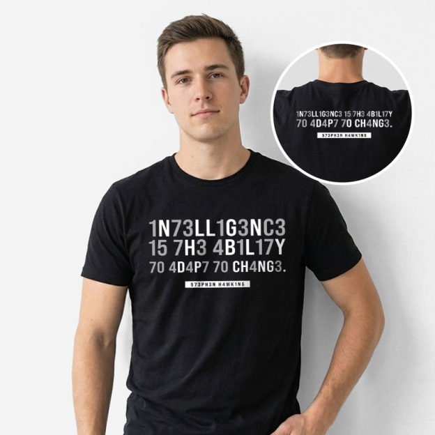 Intelligence-Stephen Hawking Science Nerd Front and Back Printed T-Shirt