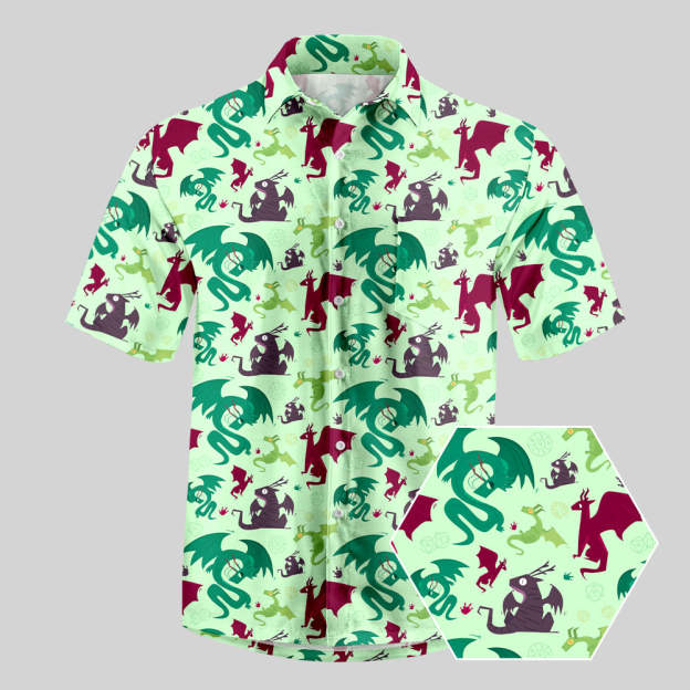 D&D Dragons Pistachio Green Button Up Pocket Shirt