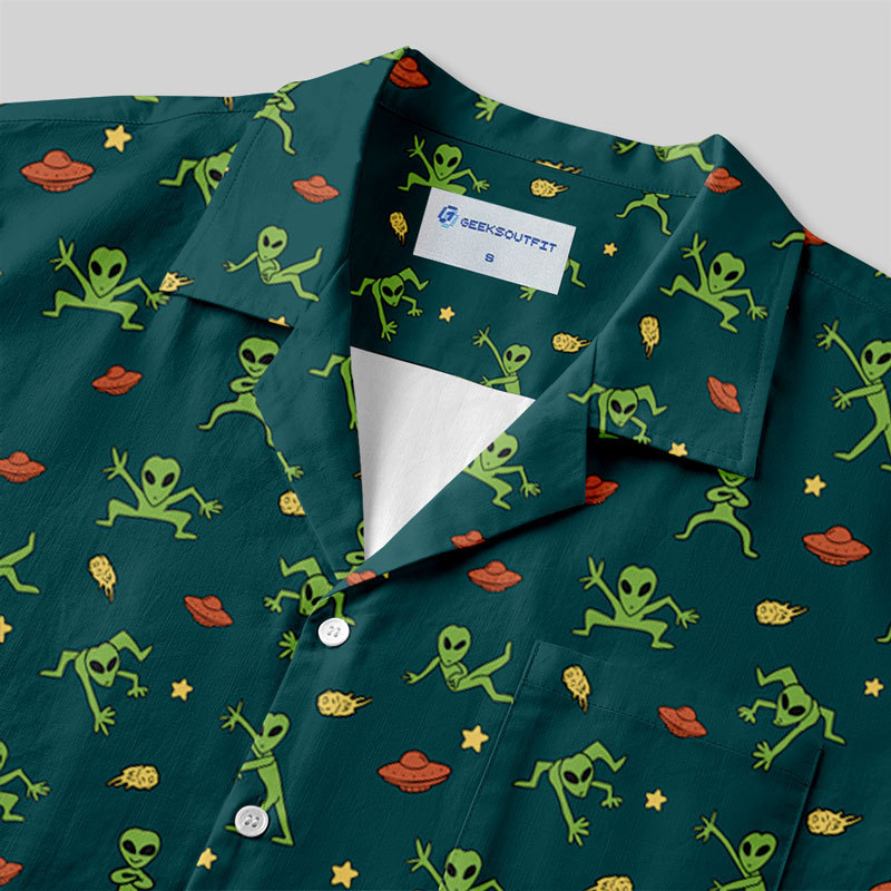 Alien Antics Green Button Up Pocket Shirt