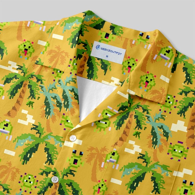 Pixel Paradise Button Up Pocket Shirt