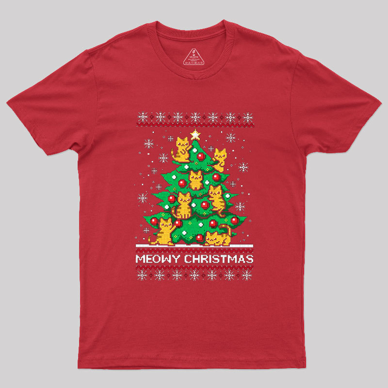 Geeksoutfit Meowy Christmas Geek T-Shirt for Sale