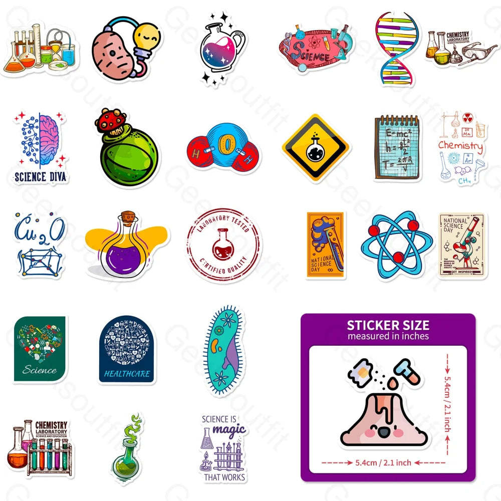 50 Sheets Of Science Laboratory Computer Luggage Stickers