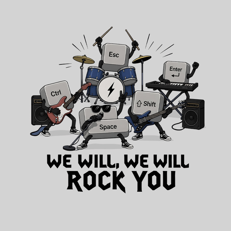 Keyboard Rock Band Print Geek T-Shirt