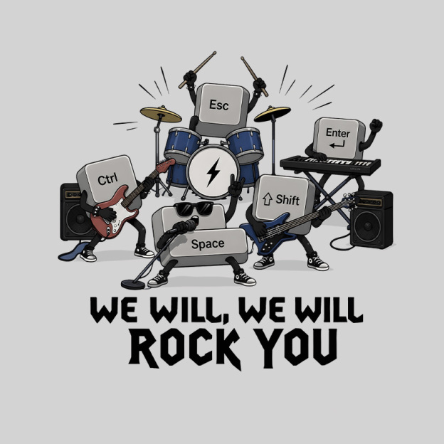 Keyboard Rock Band Print Geek T-Shirt