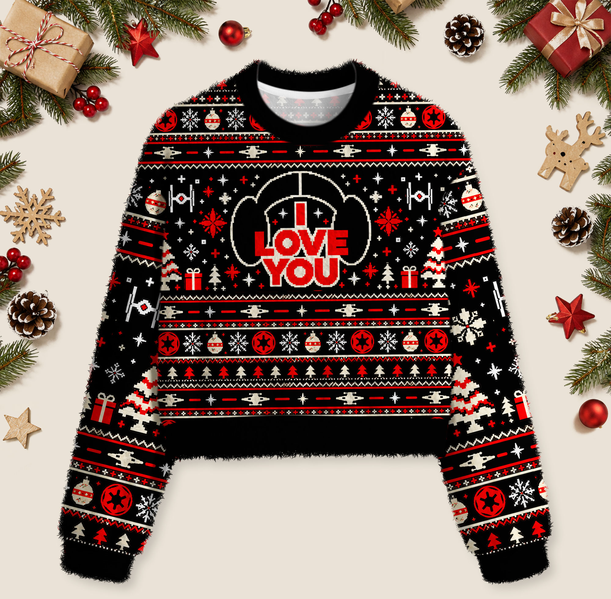 I Love You Geek Women's Fuzzy Fleece Cropped Sweater