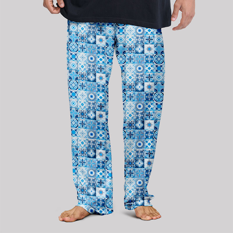 Portuguese Retro Tile Pattern Geek Loungewear Pants
