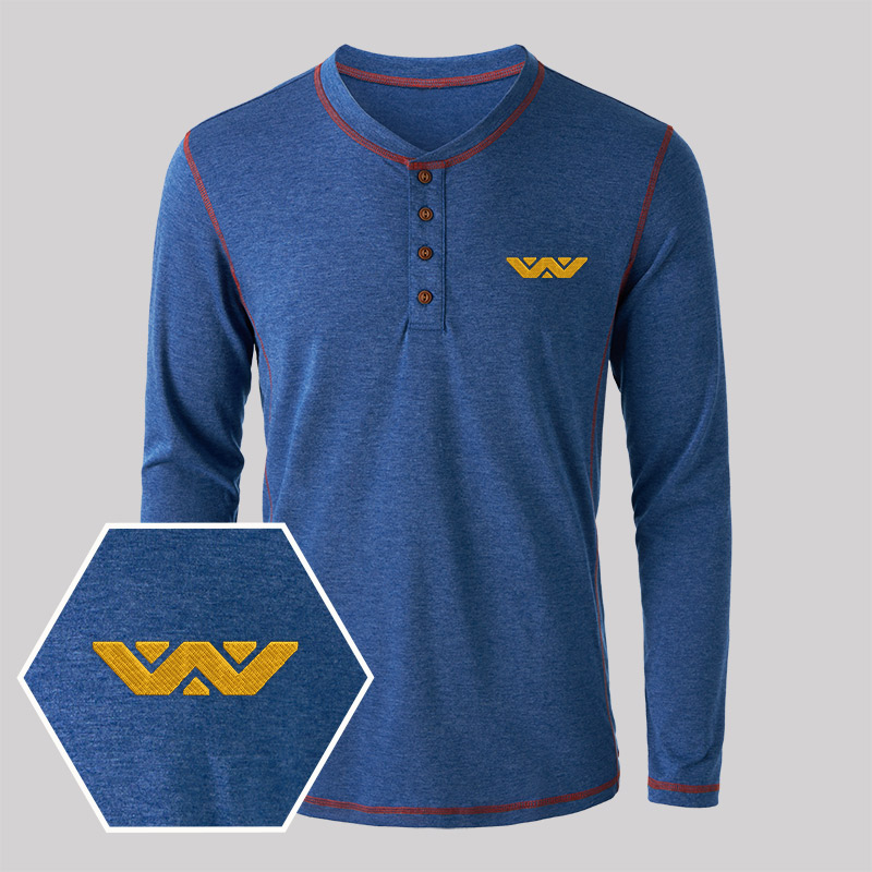 Weyland Corp Embroidered Long Sleeve Henley Shirts