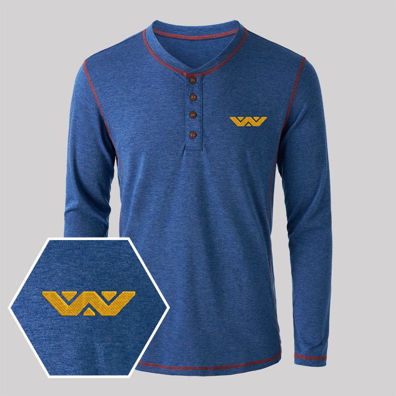 Weyland Corp Embroidered Long Sleeve Henley Shirts