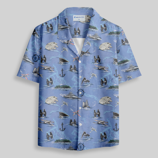 Space Fighter Starship Tropical Button Up Pocket Shirt