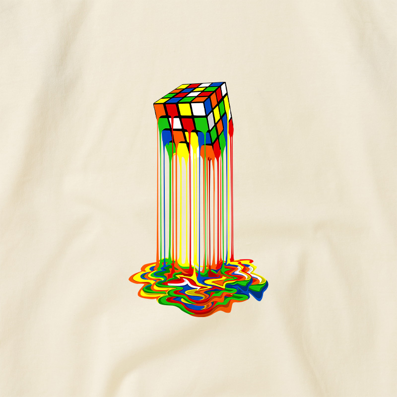 Rainbow Abstraction Melted Cube Geek Retro Raglan T-Shirt