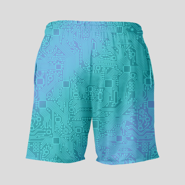 Computer Circuit Board Lake Green Geeky Drawstring Shorts