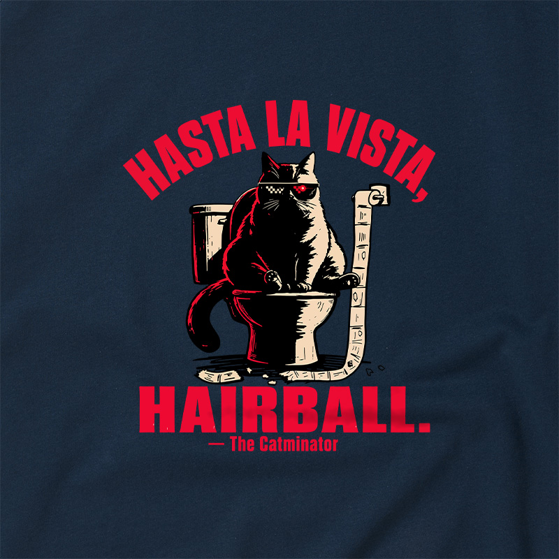 Hasta La Vista Hairball Cat Geek Retro Raglan T-Shirt