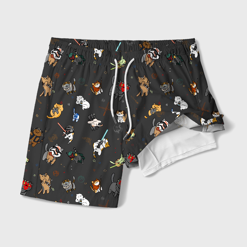 Tie The Fighter Cat Funny Geek Hawaiian Swim Trunks