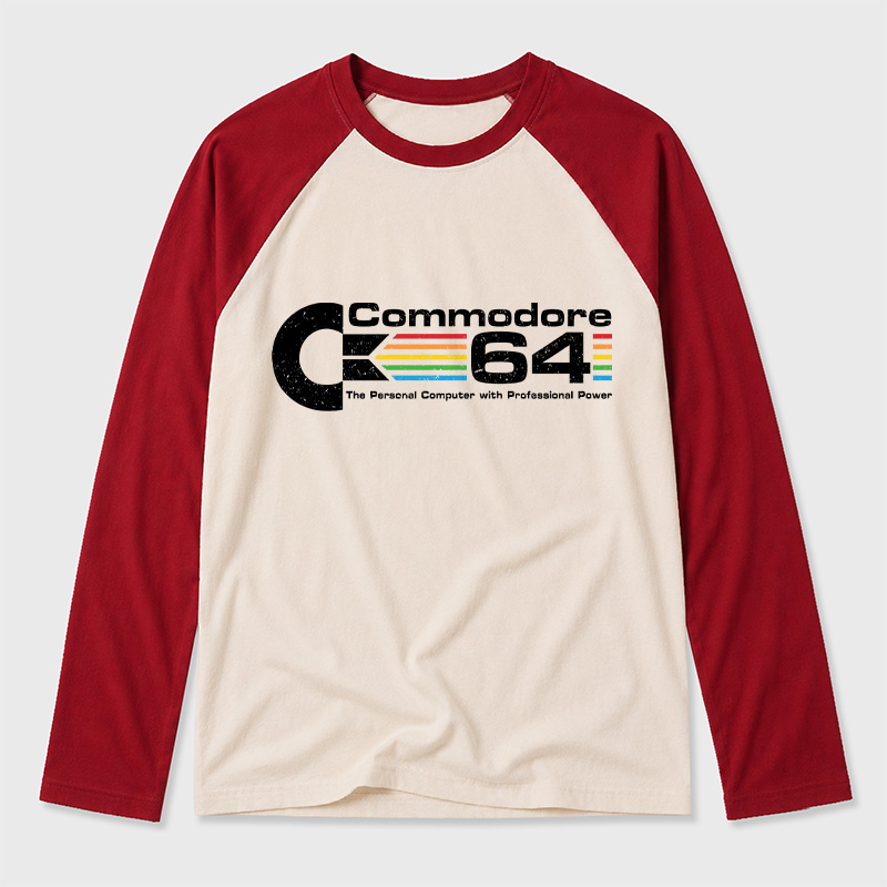 Commodore 64 Nerd Geek Retro Raglan Long-Sleeve Tee