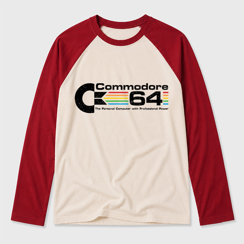 Commodore 64 Nerd Geek Retro Raglan Long-Sleeve Tee