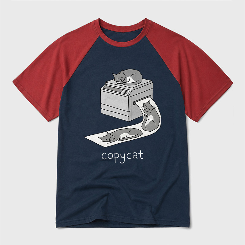 Copycat Printer Nap Graphic Geek Retro Raglan T-Shirt