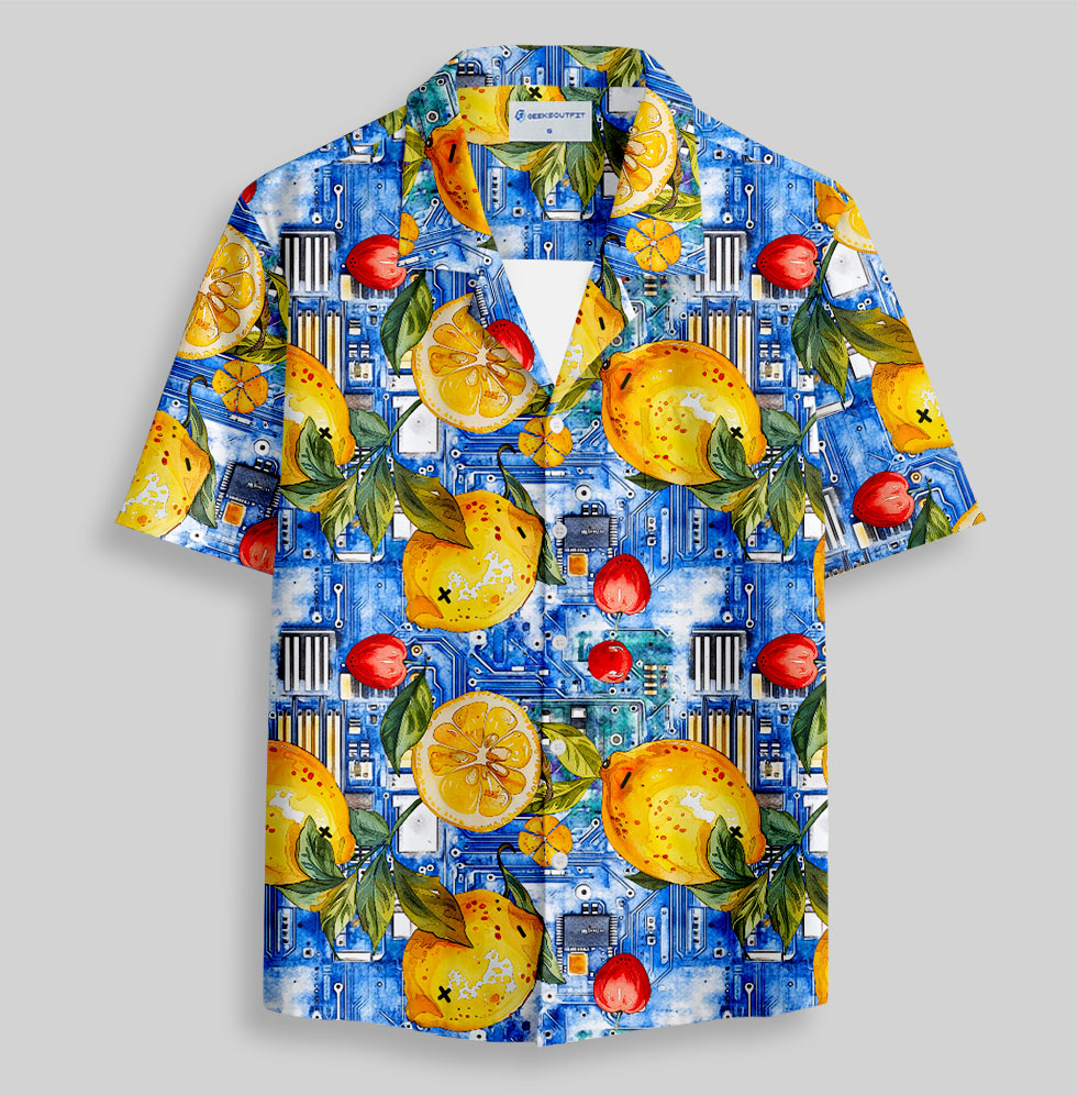 Watercolor Lemon Battery Button Up Pocket Shirt