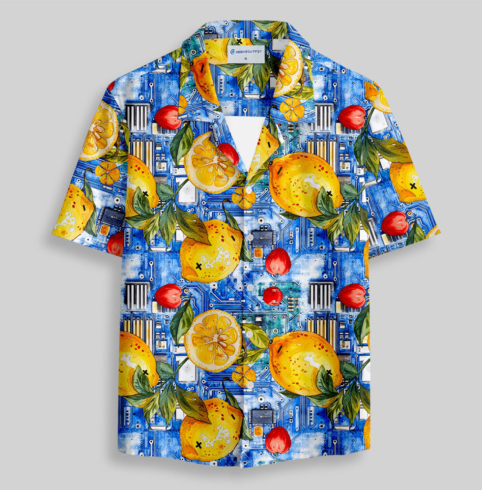 Watercolor Lemon Battery Button Up Pocket Shirt