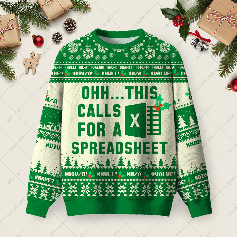 Geeksoutfit Ohh...This Calls for a Spreadsheet Ugly Christmas Fuzzy Fleece Sweatshirt for Sale
