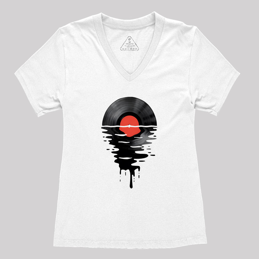 Vinyl LP Music Record Sunset Red Geek Women's V-Neck T-shirt