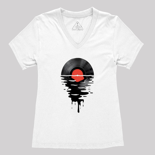 Vinyl LP Music Record Sunset Red Geek Women's V-Neck T-shirt