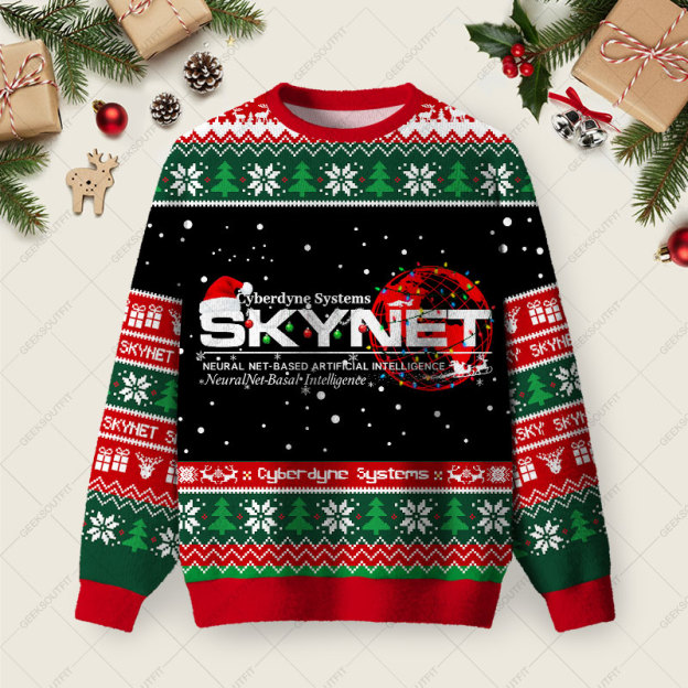 Skynet Workspace Ugly Christmas Fuzzy Fleece Sweatshirt